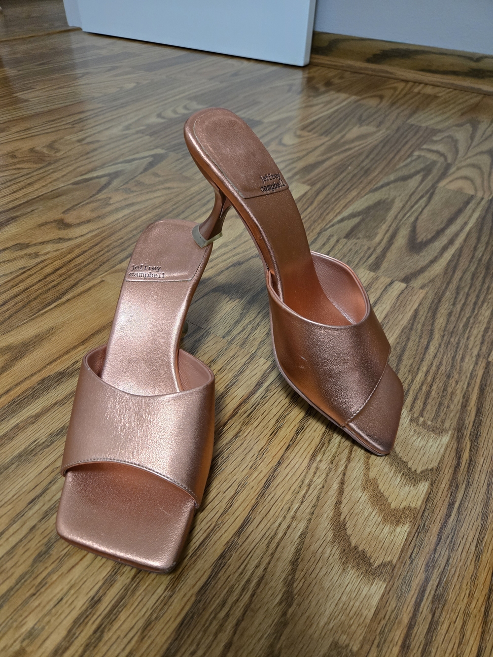 Jeffrey Campbell Metallic Rose Gold Open-Toe Mules